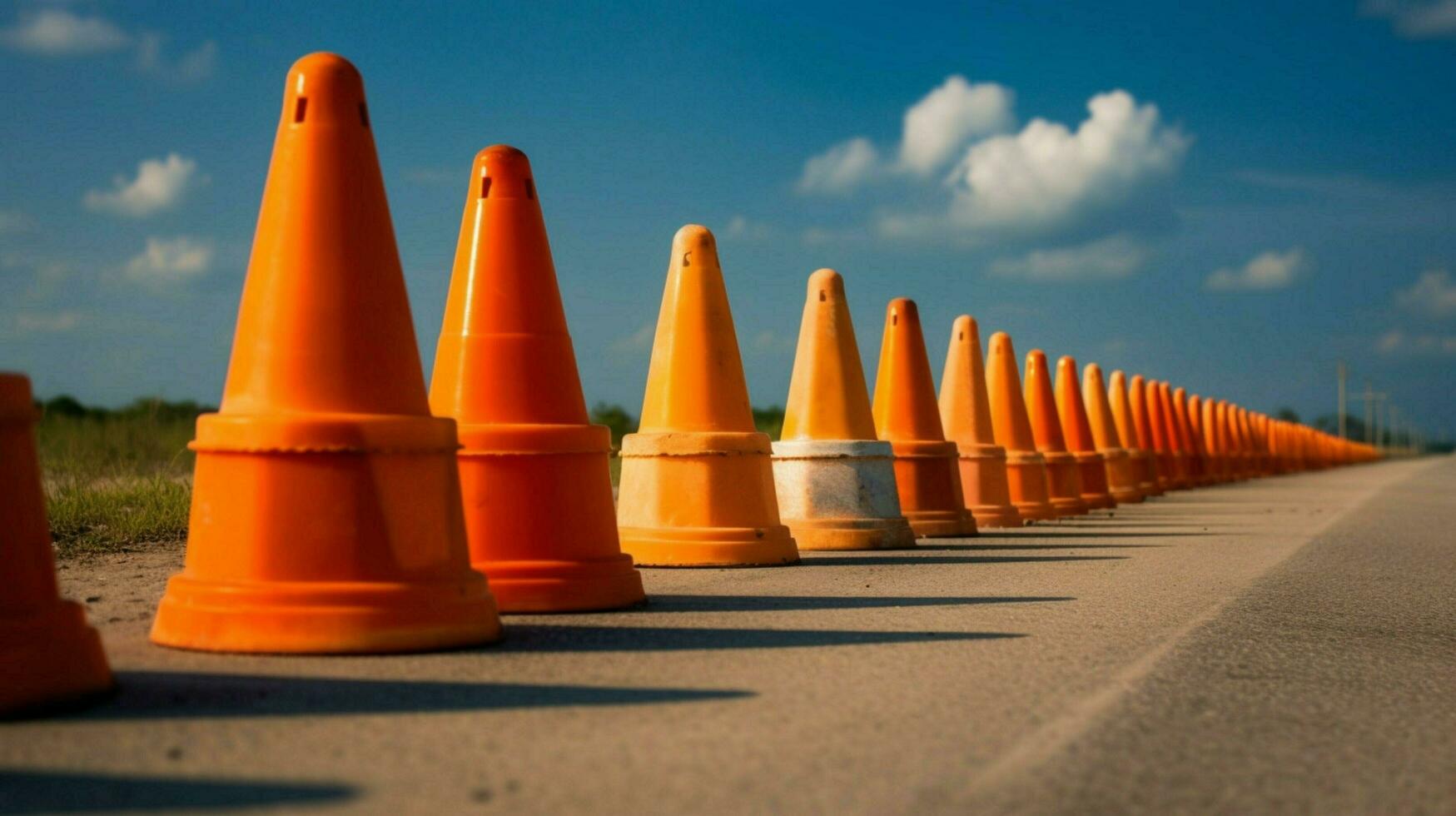 line of traffic cones leading to closed road photo
