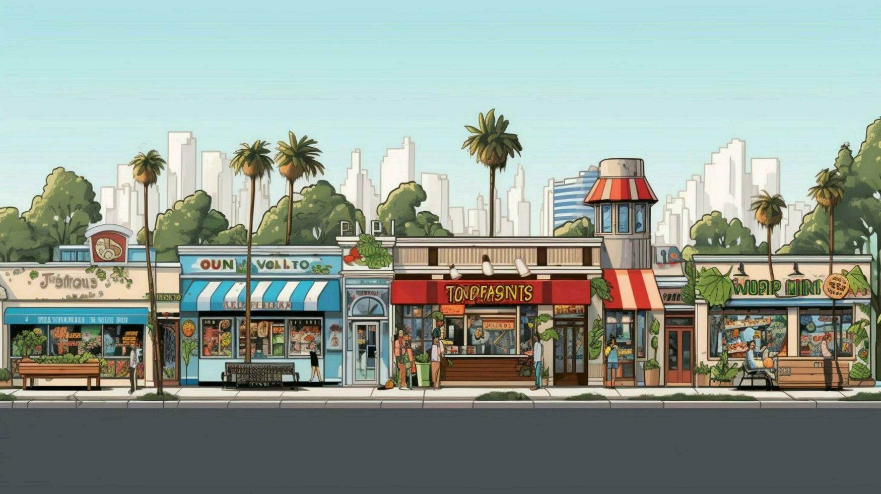 lineup of fast food restaurants each with their photo