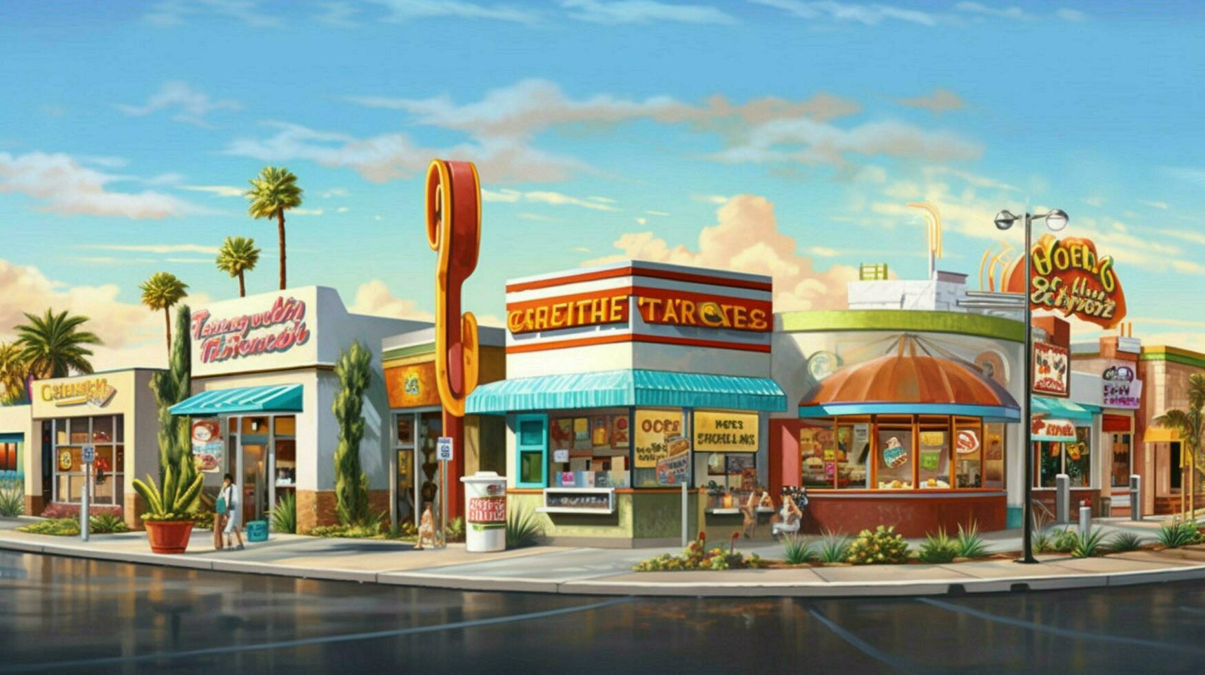 lineup of fast food restaurants each with their photo