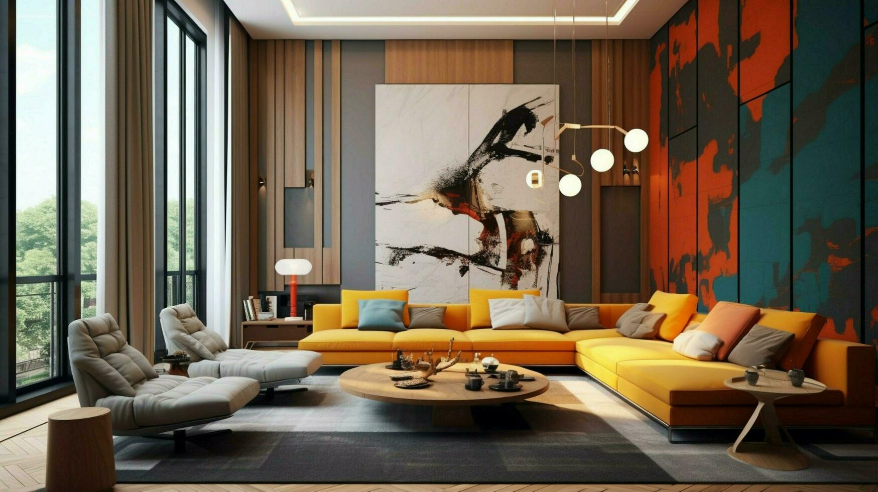 modern interior with bold colors and linear lines photo