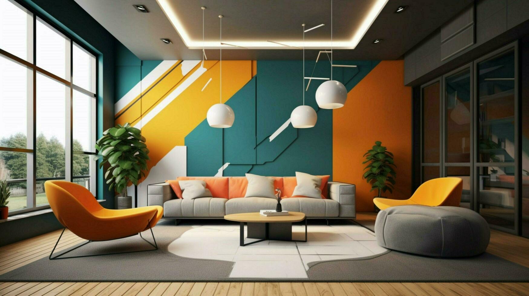 modern interior with bold colors and linear lines photo