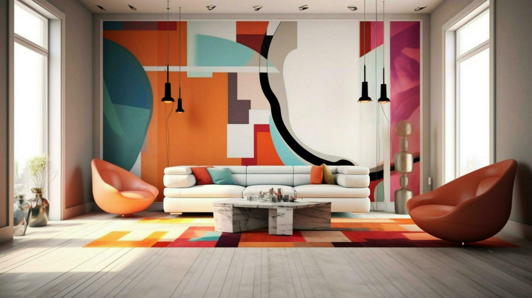 modern interior with bold colors and linear lines photo