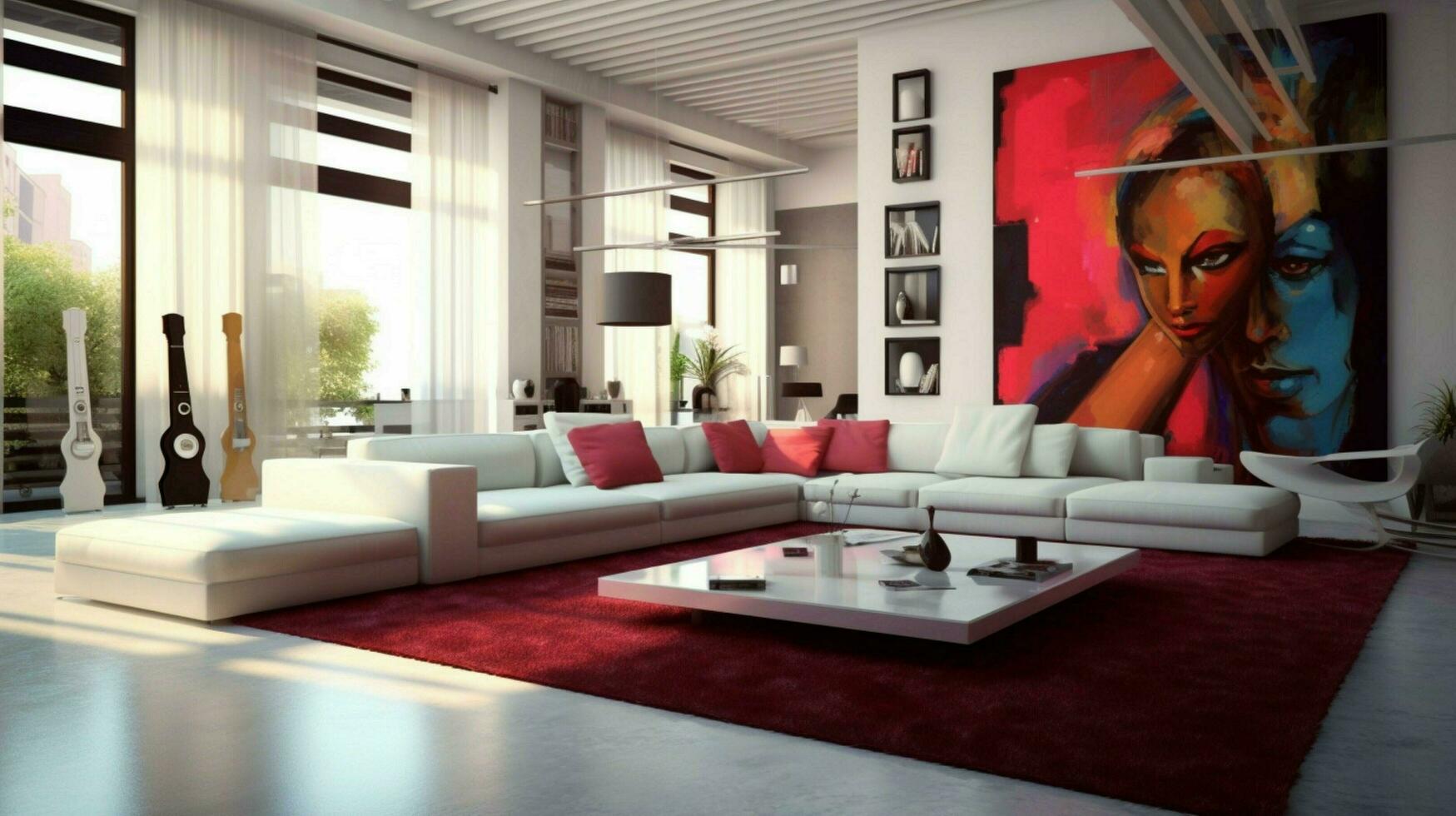 modern interior with bold colors and linear lines photo