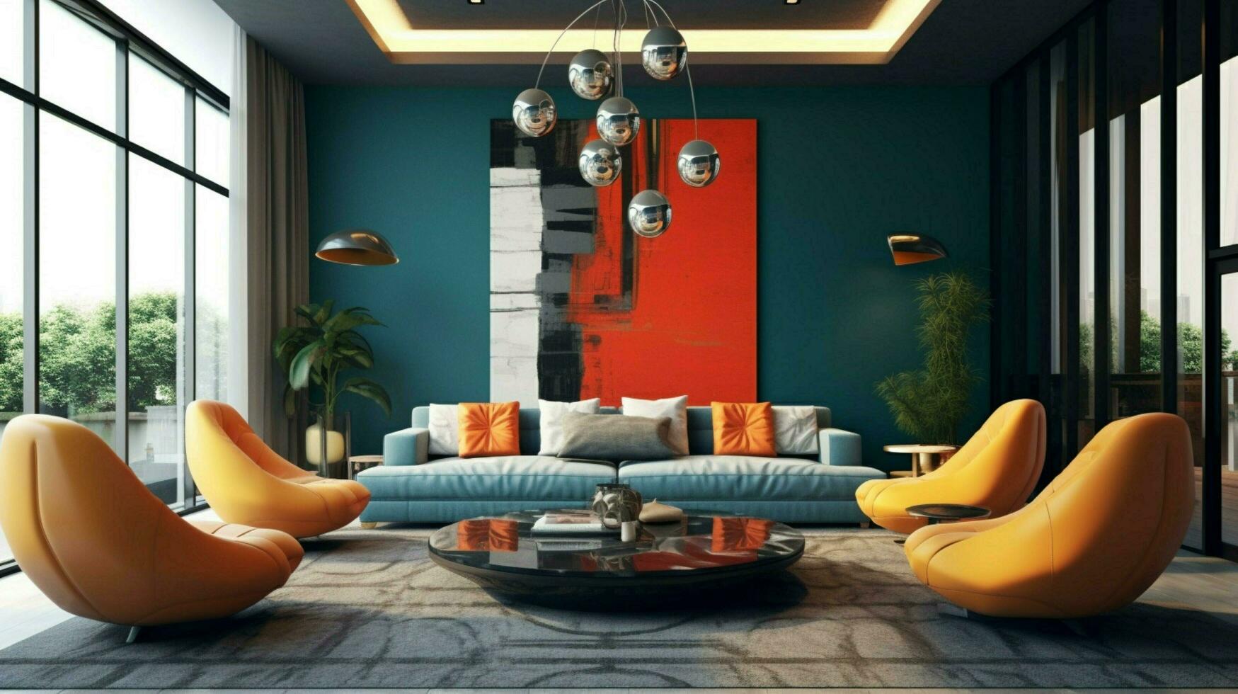 modern interior with bold colors and linear lines photo