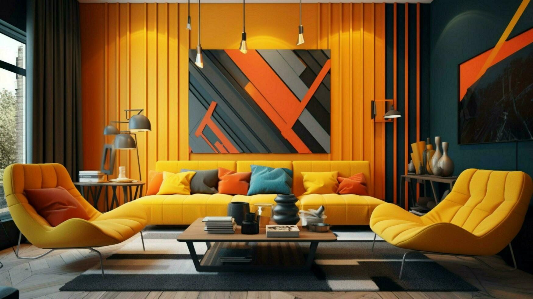 modern interior with bold colors and linear lines photo