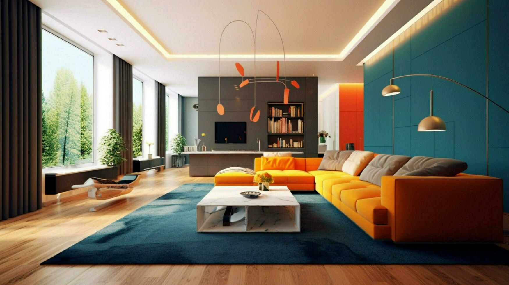 modern interior with bold colors and linear lines photo