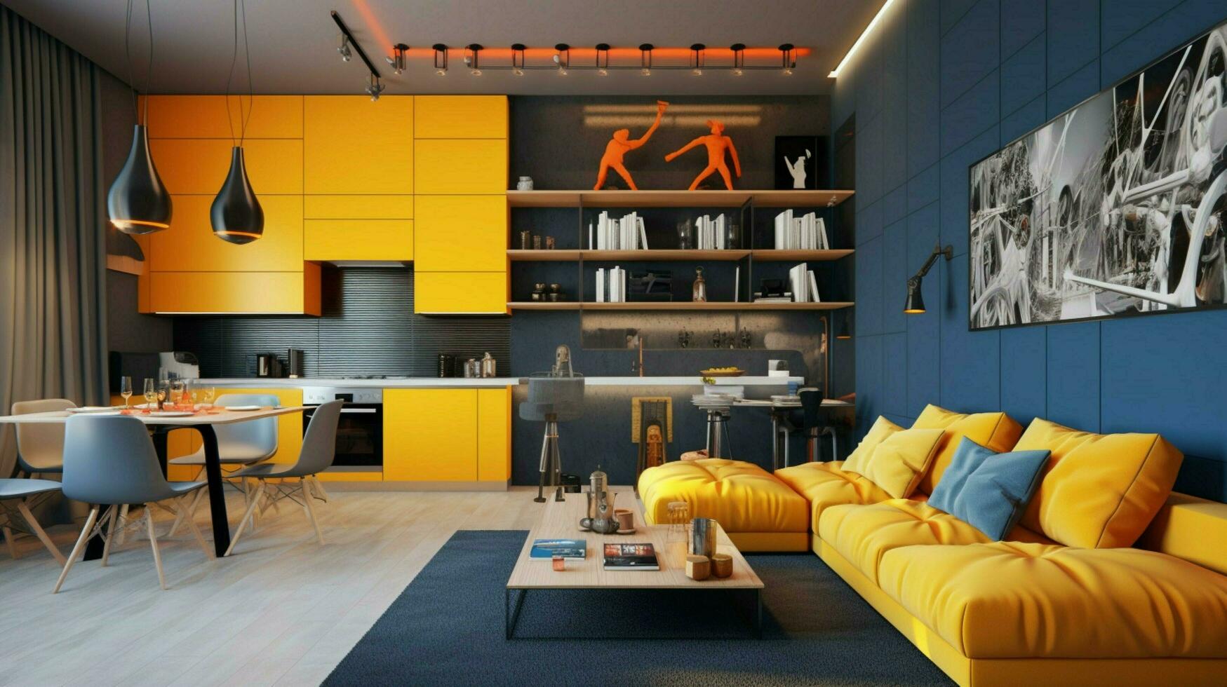 modern interior with bold colors and linear lines photo