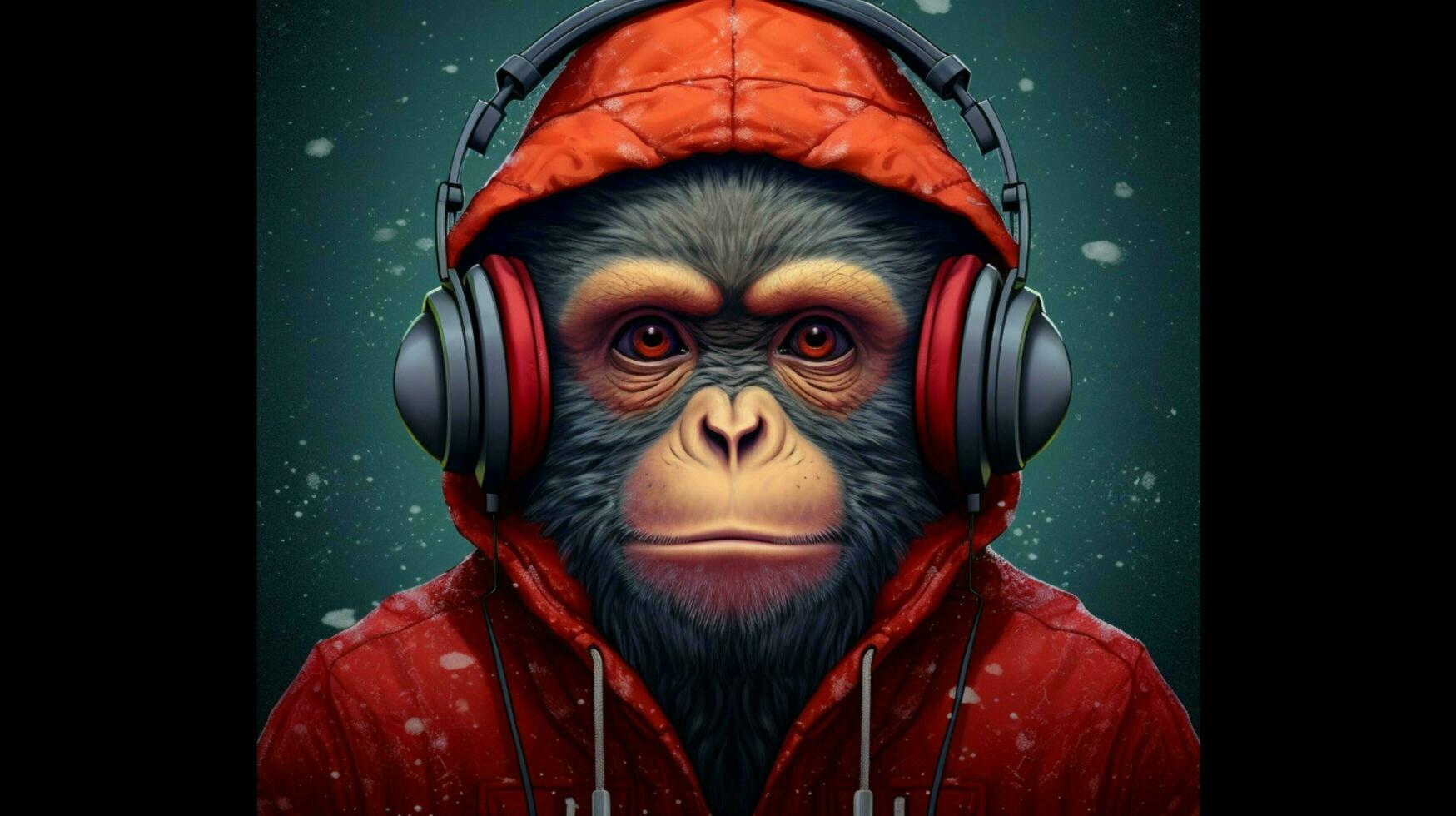 monkey with headphones and a hoodie photo