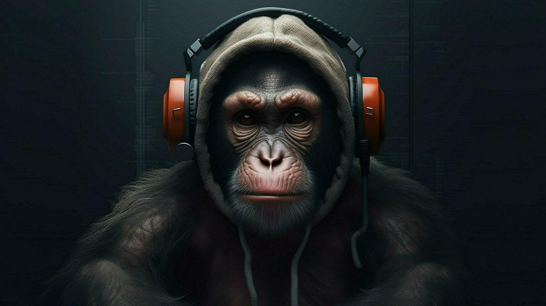 monkey with headphones and a hoodie photo