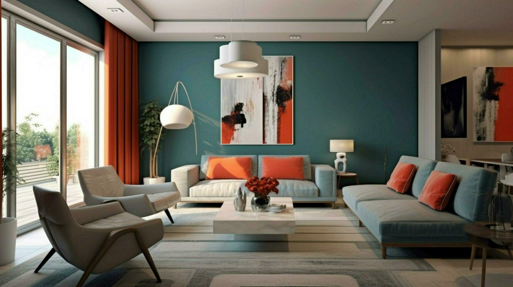 modern interior with bold colors and linear lines photo