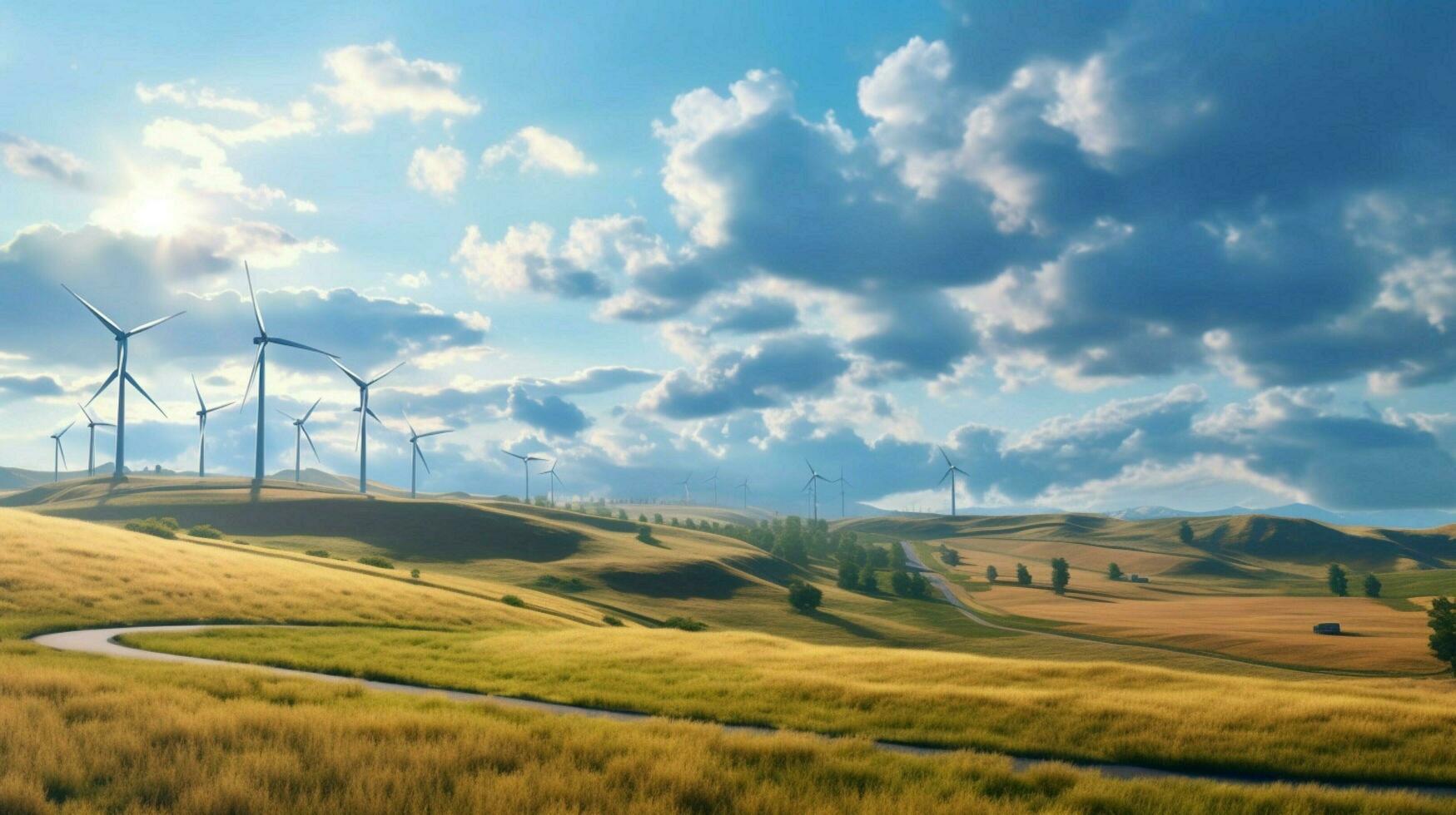panoramic view of wind farm or wind park with hig photo
