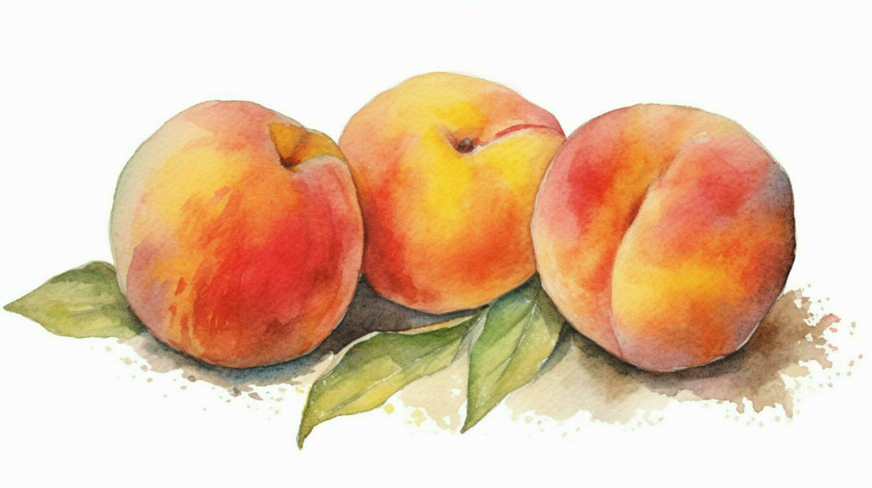 peaches in watercolor style with ink outline photo