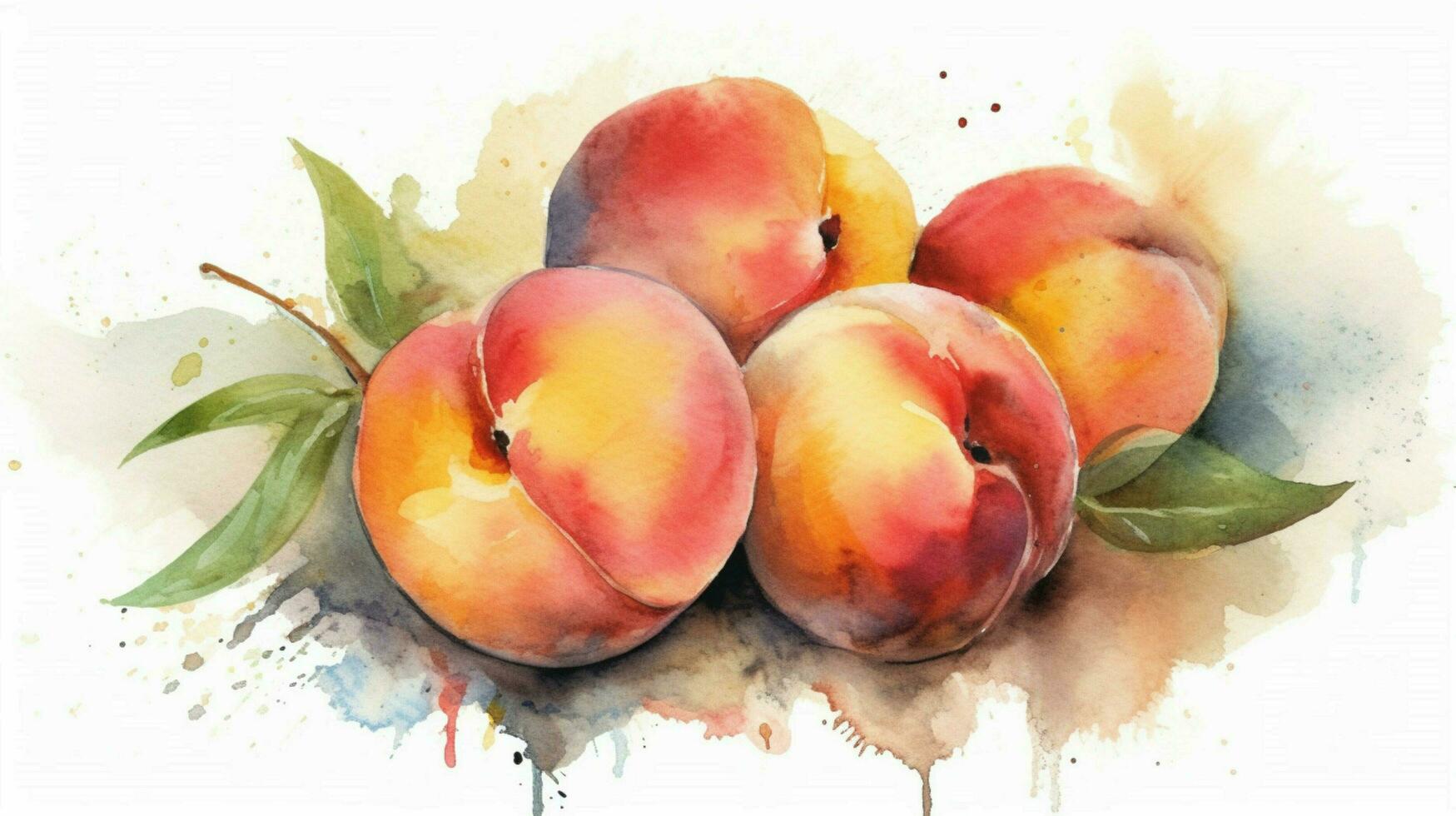 peaches in watercolor style with ink outline photo