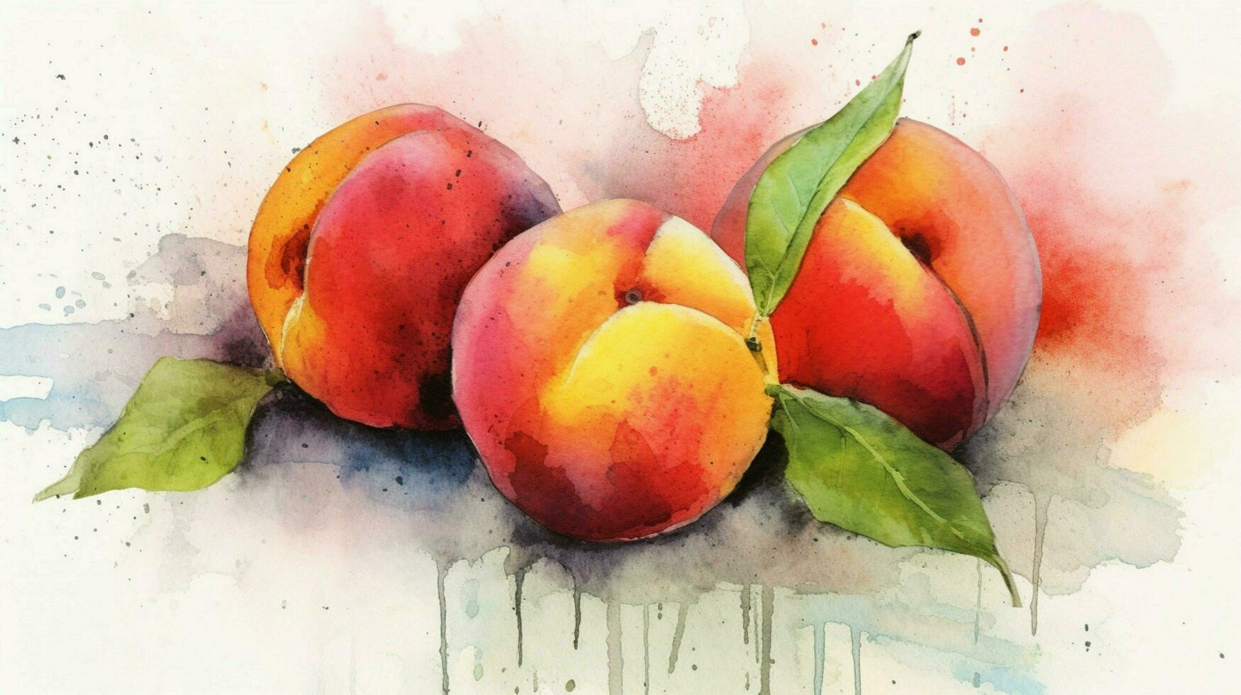 peaches in watercolor style with ink outline photo