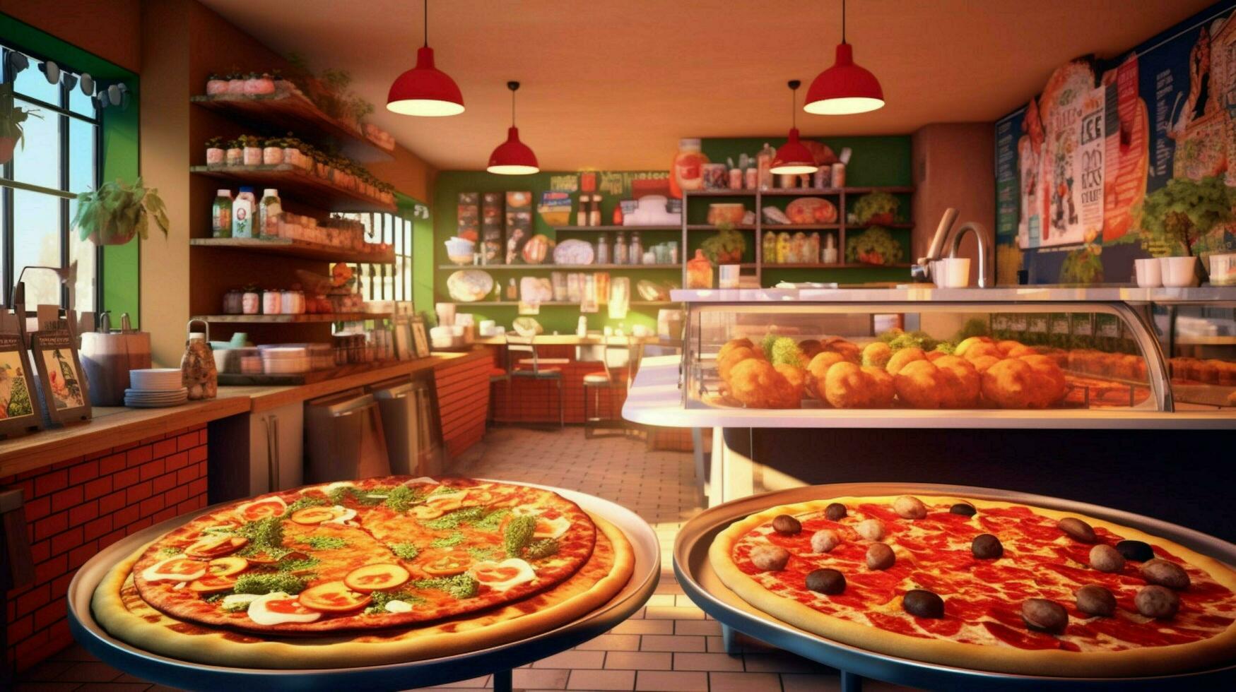 pizzeria with variety of pizzas and toppings photo