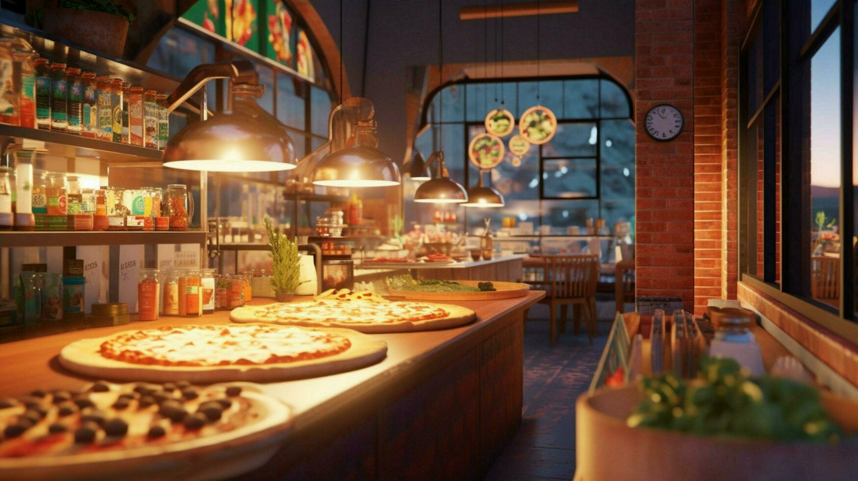 pizzeria with variety of pizzas and toppings photo