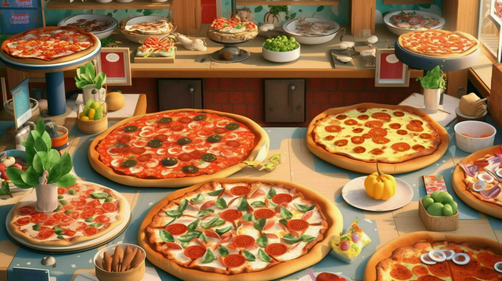 pizzeria with variety of pizzas and toppings photo