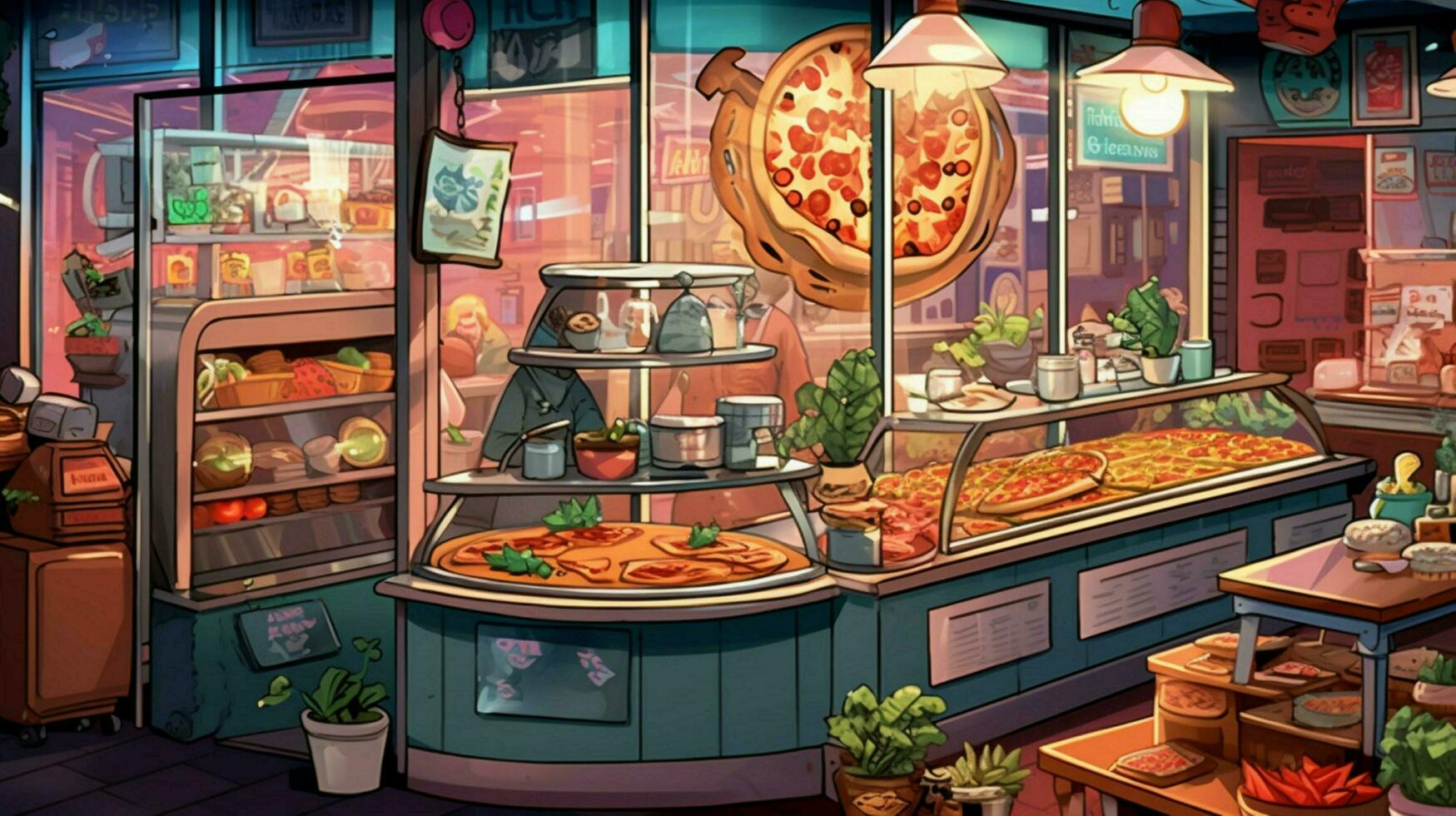 pizzeria with variety of pizzas and toppings photo