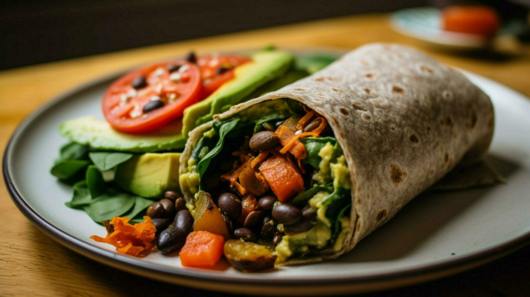 plantbased burrito wrap with black beans lettuce photo