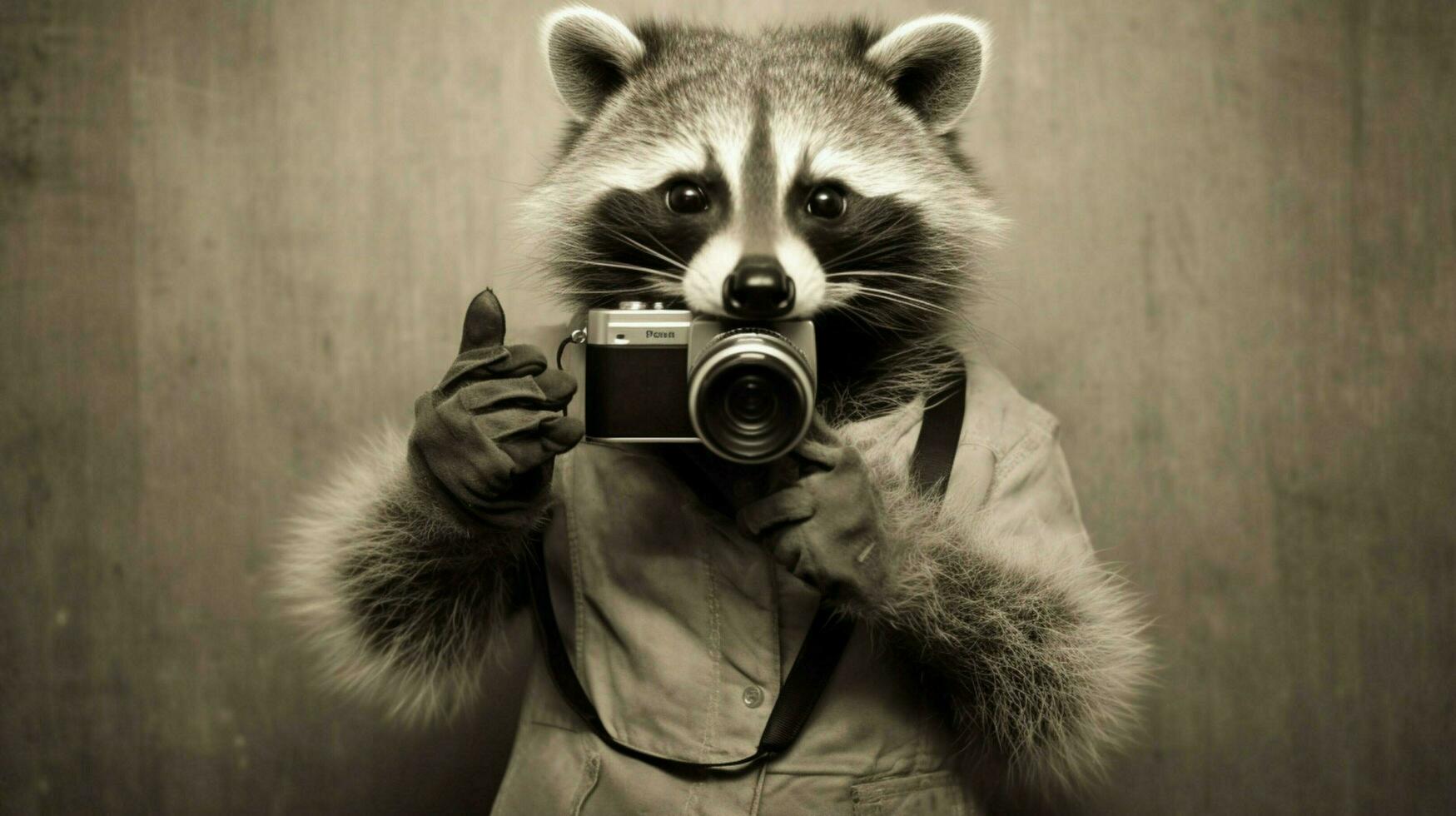 raccoon with a camera in his hand photo