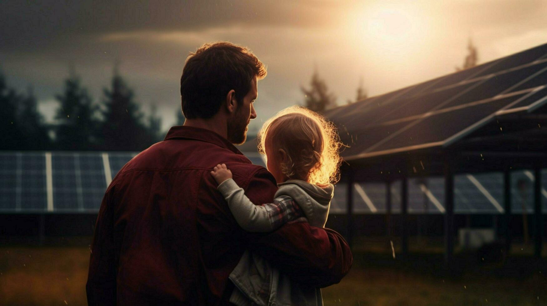 rear view of dad holding her little girl in arms photo