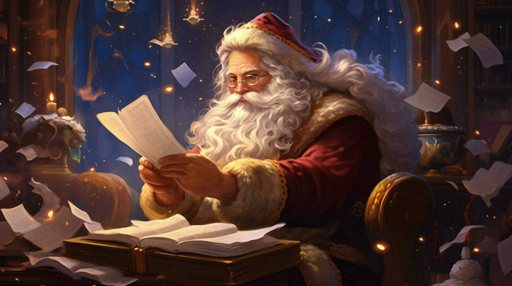 santa claus with letters illustration ai generative photo