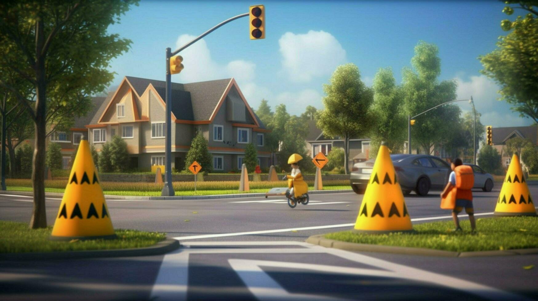 school crossing with cones and signage helping photo