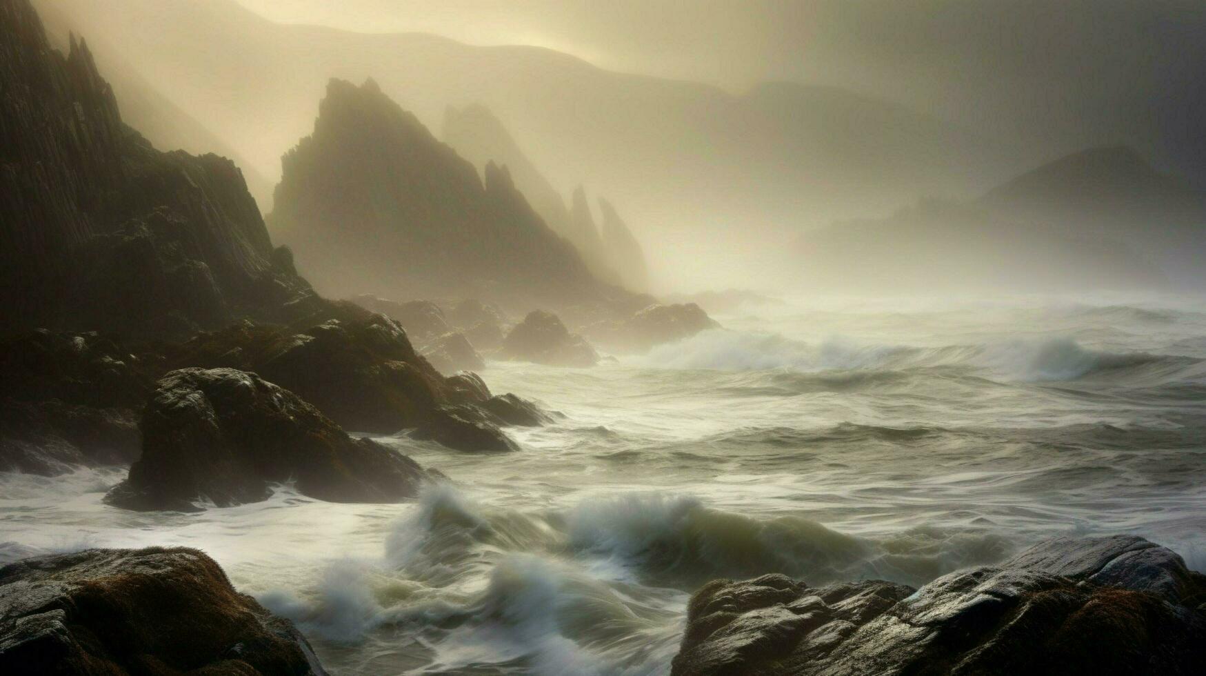 seascape with waves crashing against the shore photo