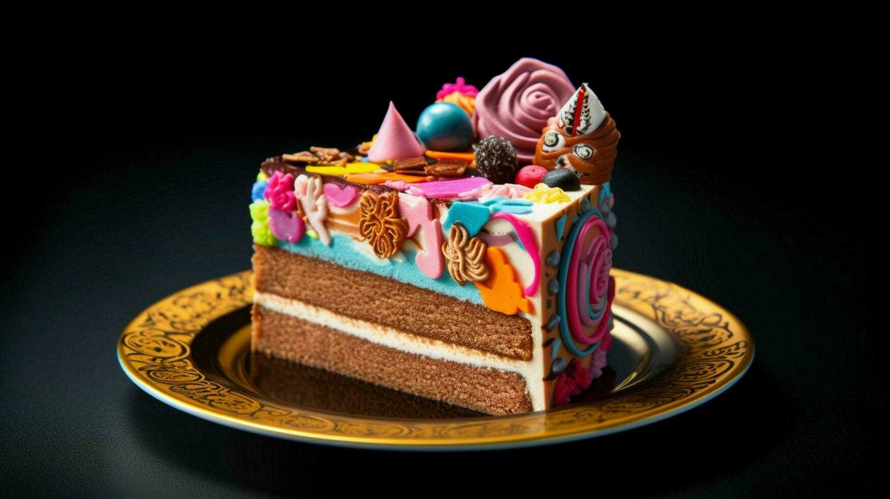 slice of cake decorated with vibrant colors photo