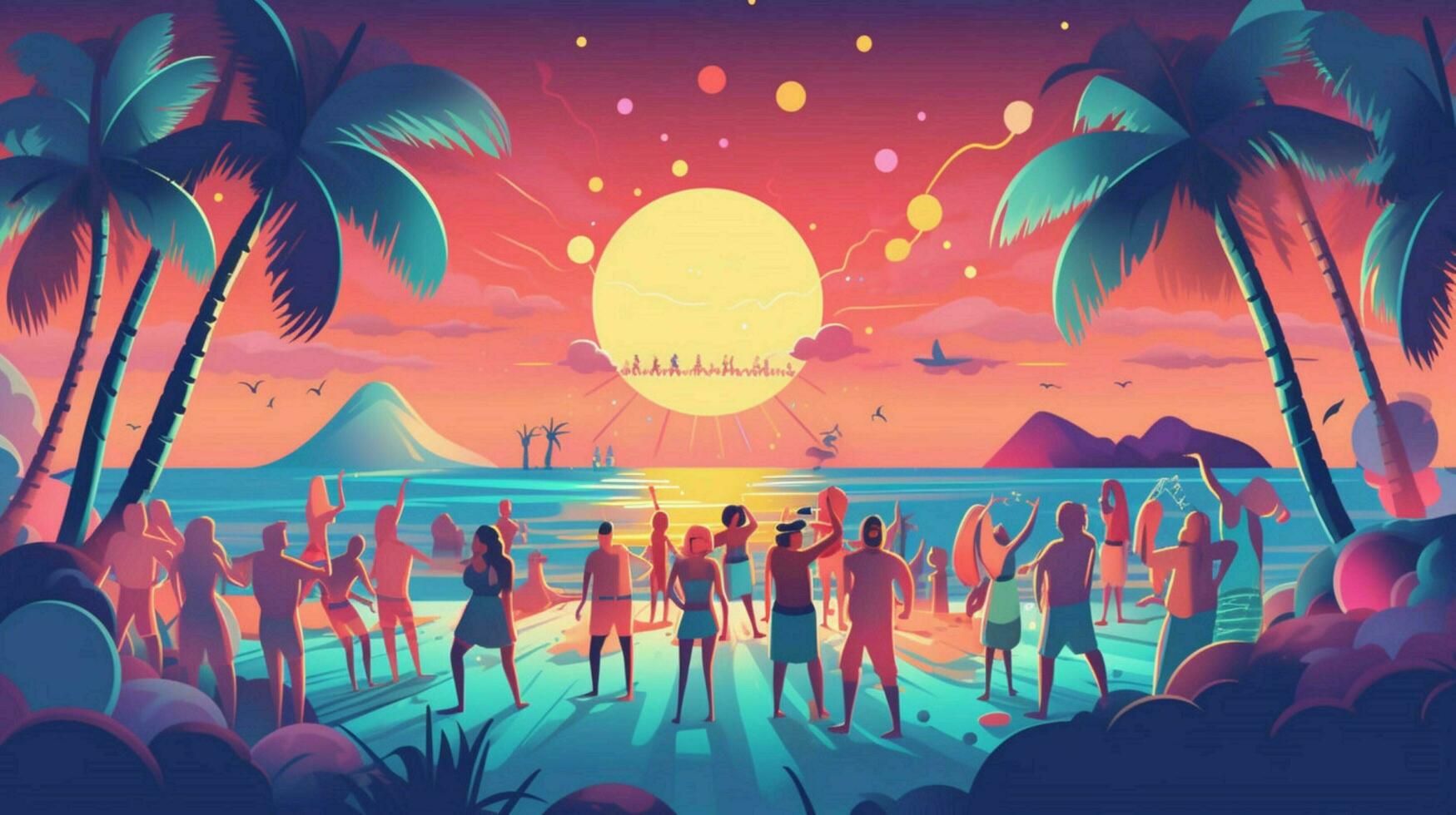 the image shows a night beach party with music photo