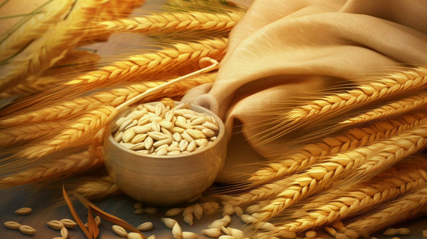 the wheat grain and flour in closeup illustration photo