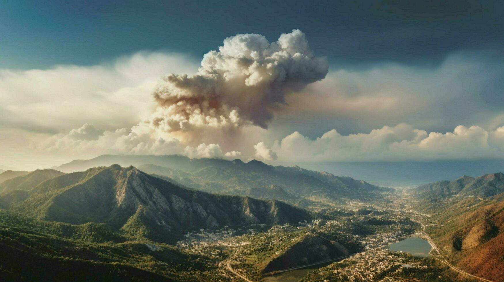 grueso nubes en cielo terminado montañas después secuelas foto