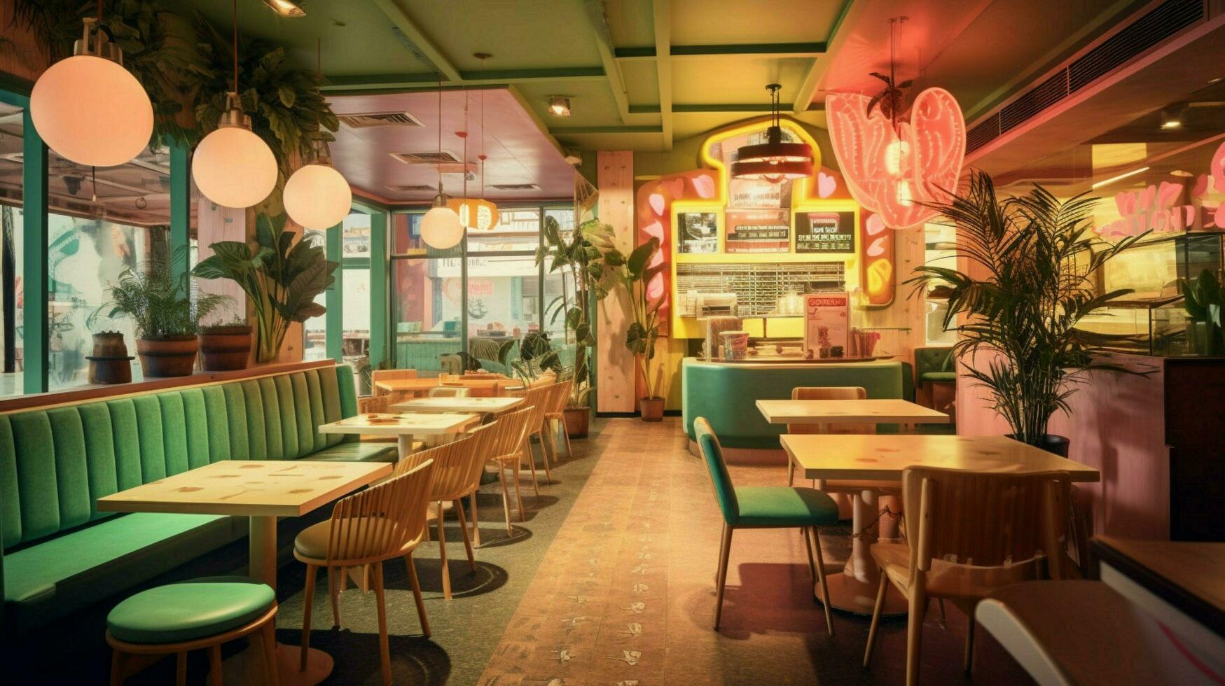 topnotch vegan fast food restaurant with colourful photo