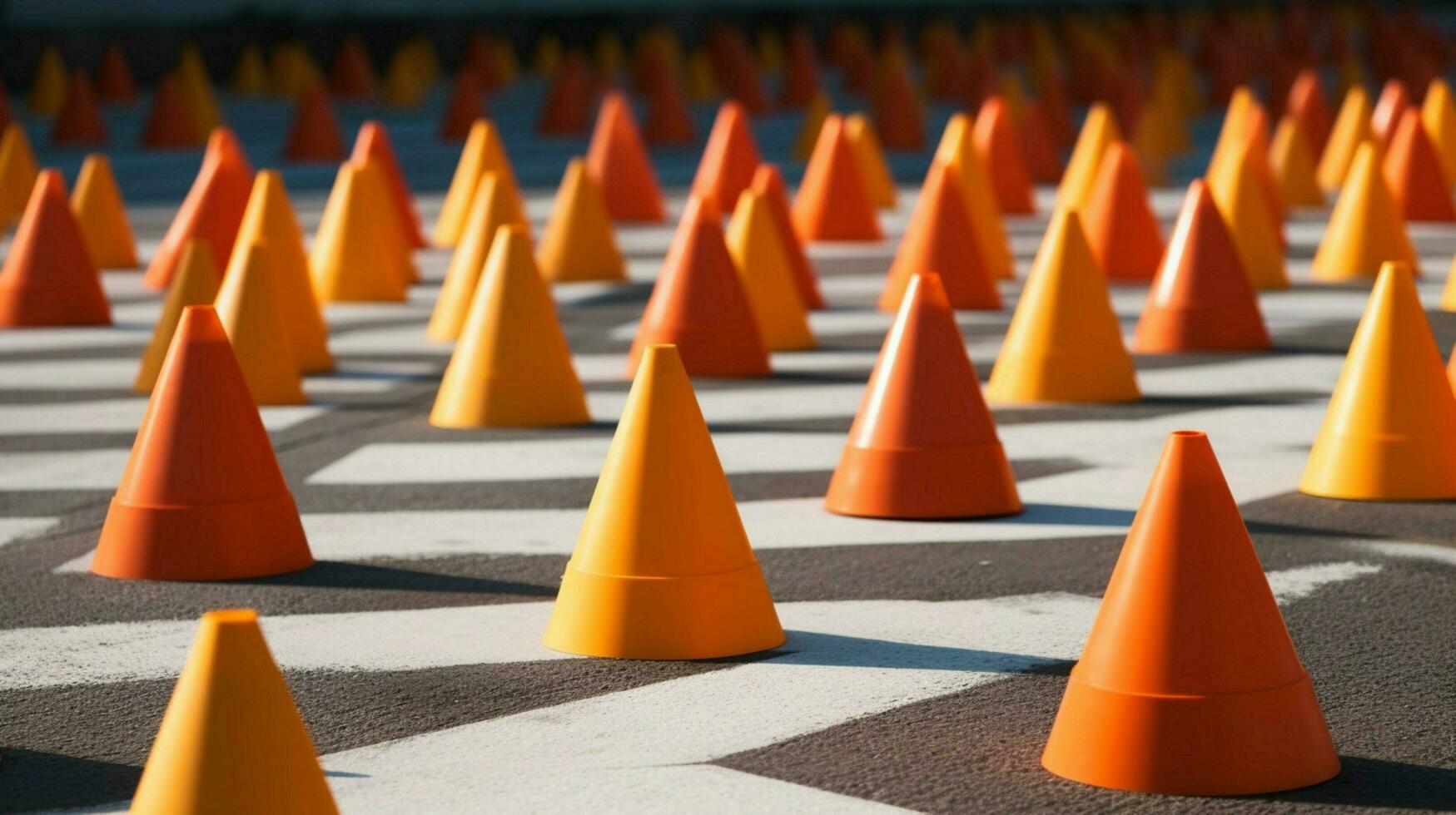 traffic cones arranged in creative pattern photo