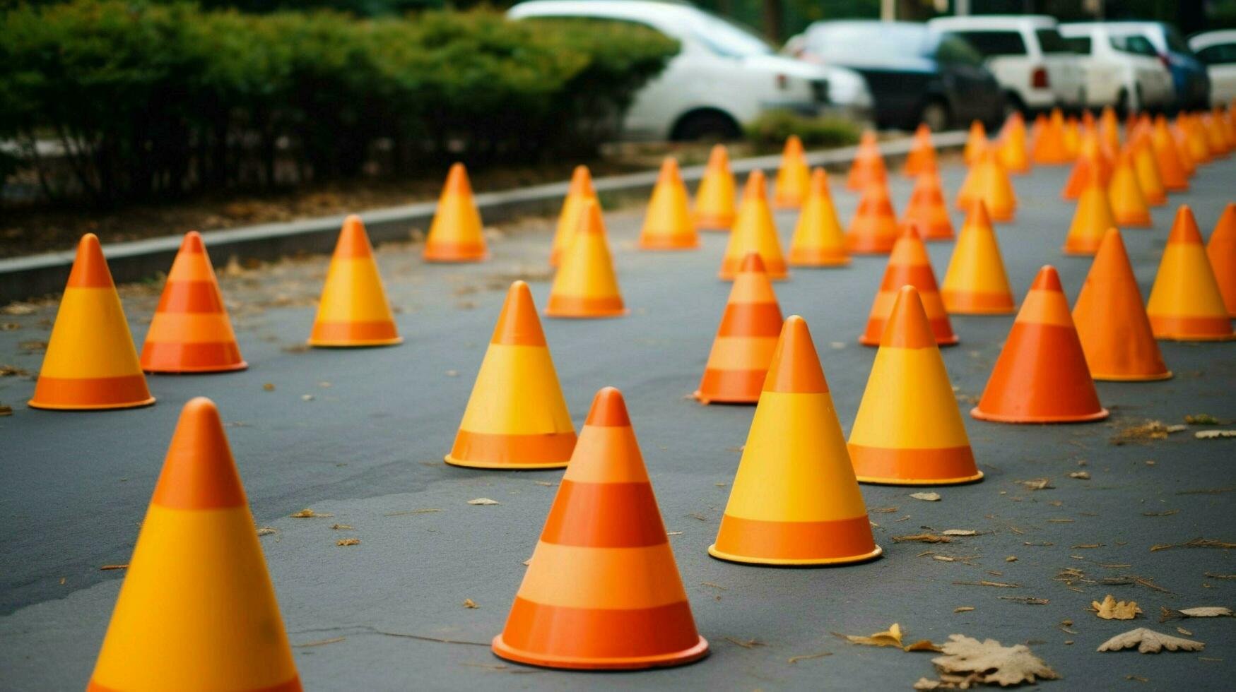 traffic cones arranged in creative pattern photo