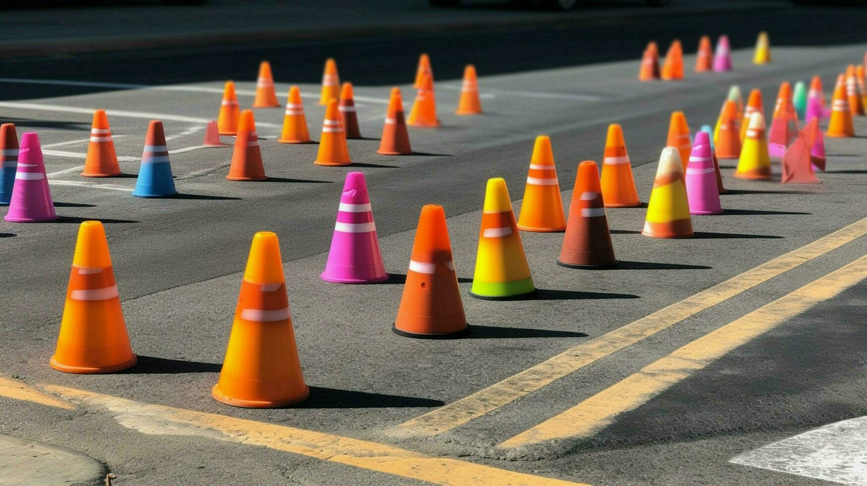 traffic cones arranged in creative pattern photo