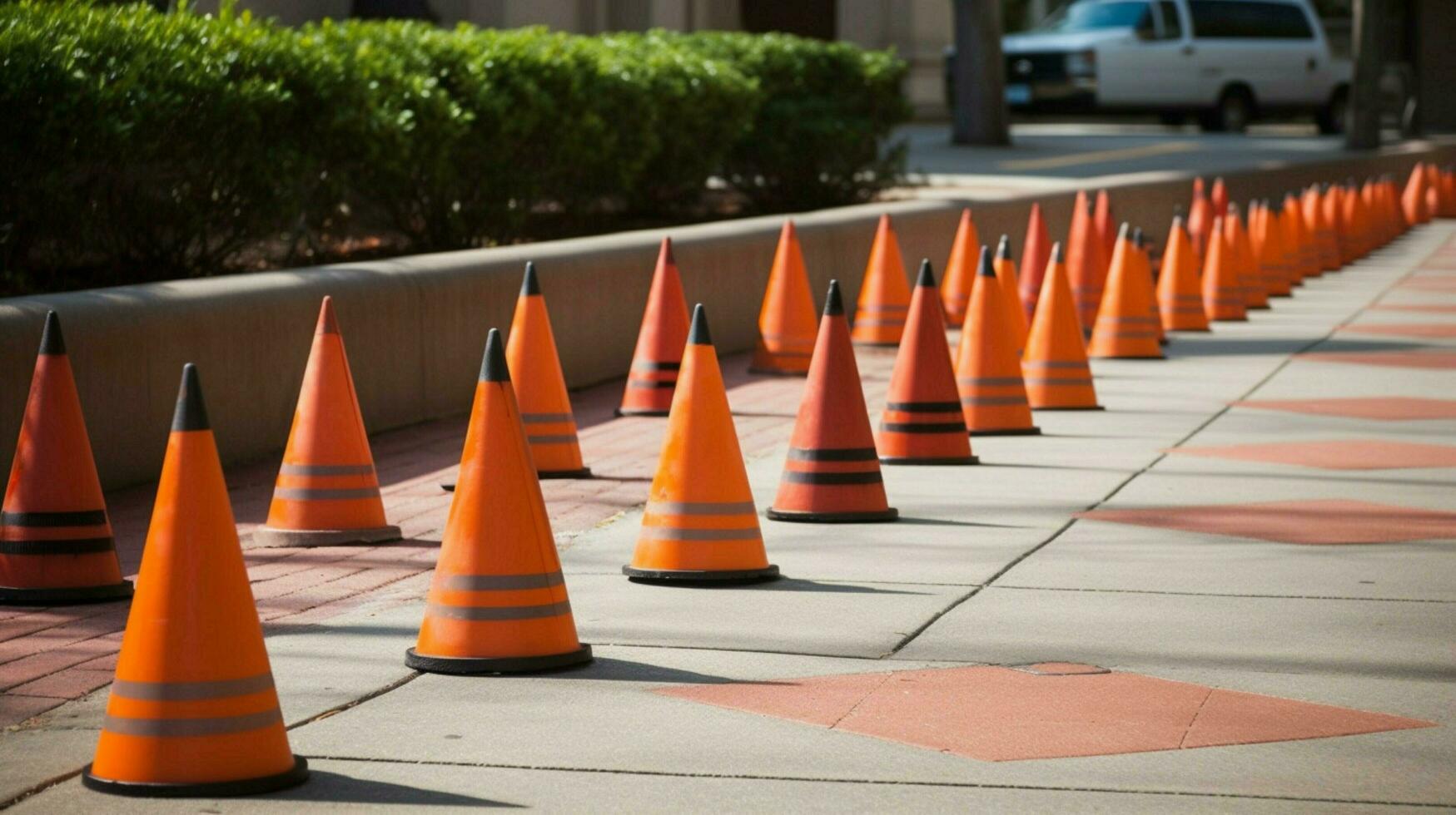 traffic cones arranged in creative pattern photo