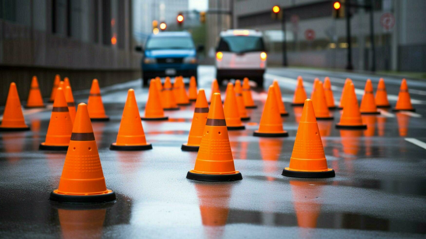 traffic cones being used as makeshift barrier photo