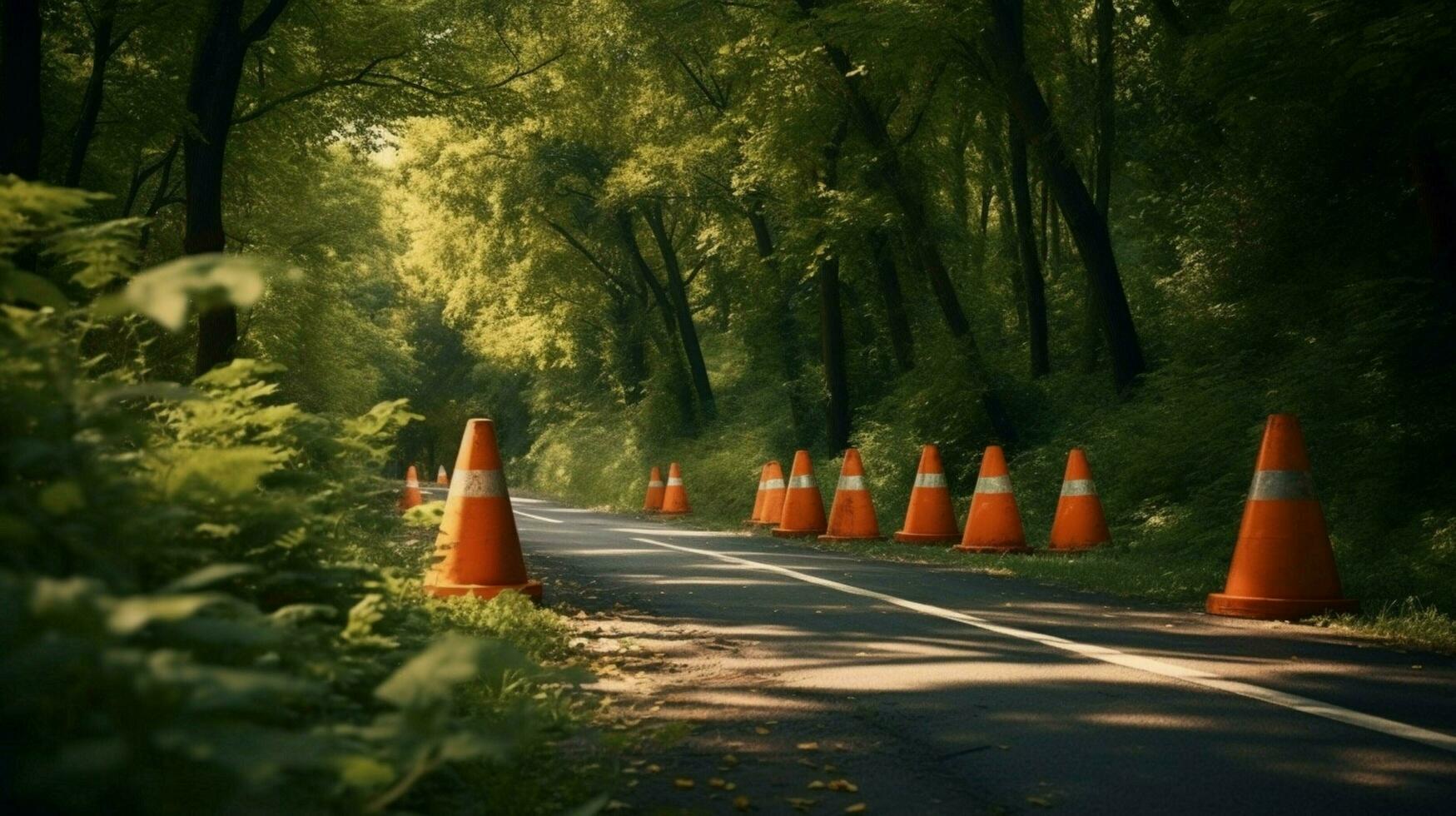 traffic cones in a beautiful natural setting photo