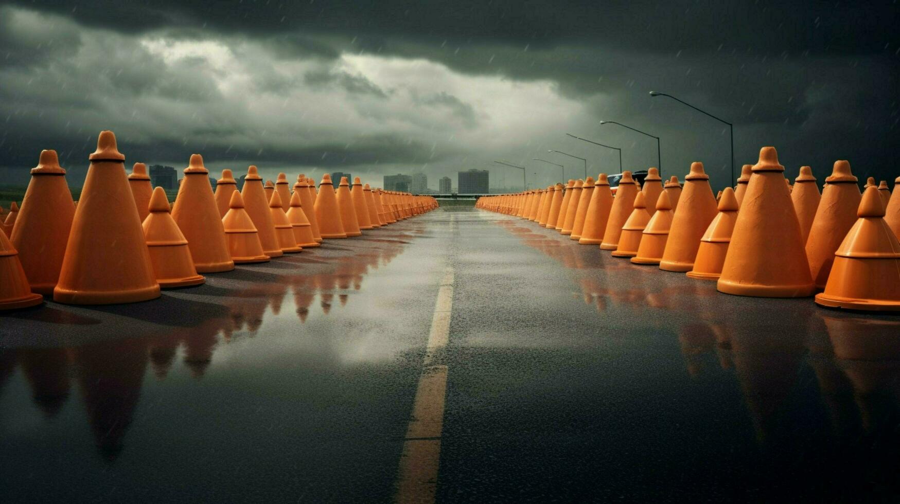 traffic cones being used as makeshift barrier photo