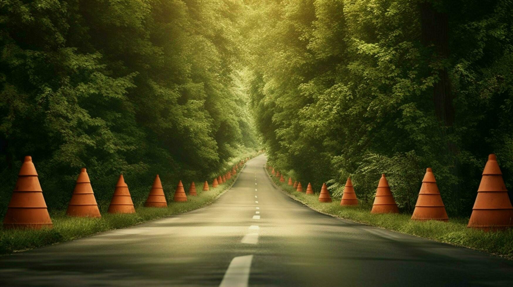 traffic cones in a beautiful natural setting photo