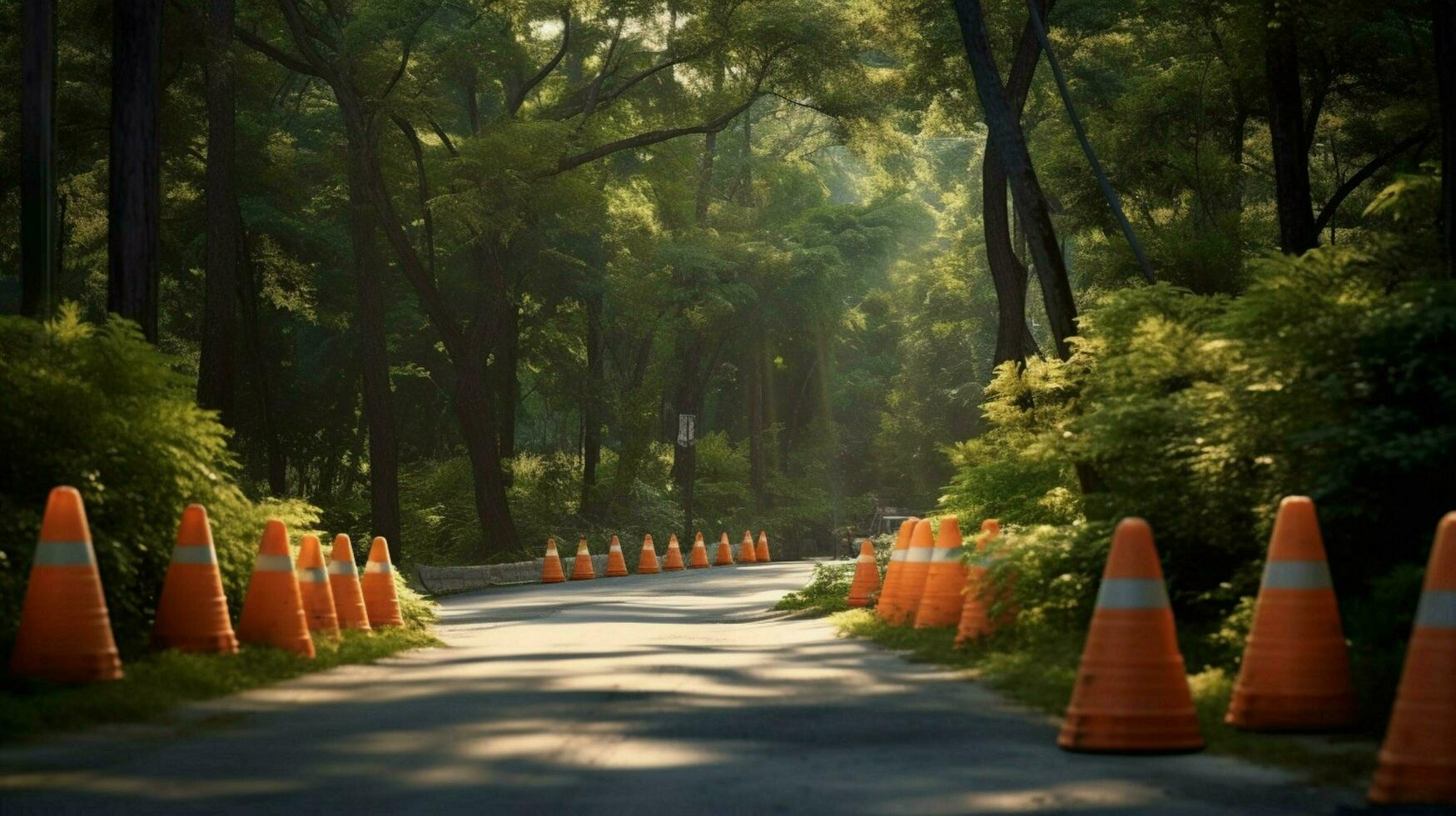 traffic cones in a beautiful natural setting photo