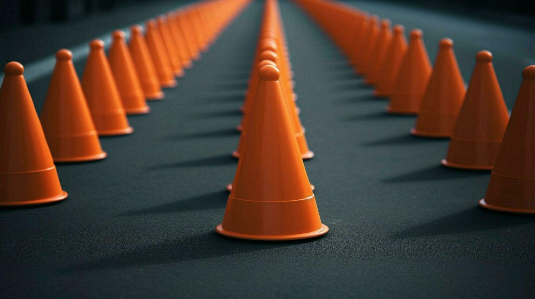 traffic cones in line forming straight photo