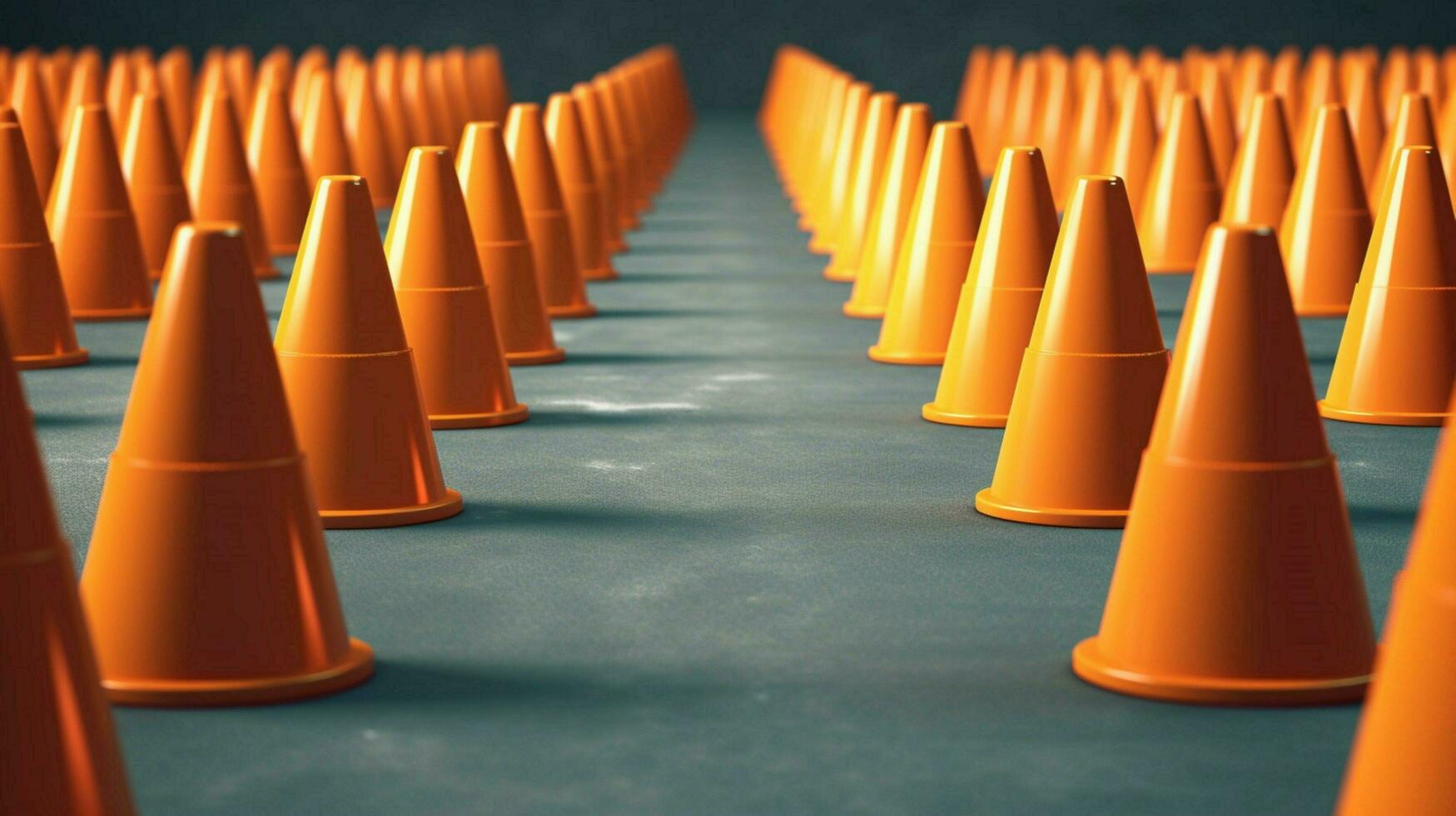 traffic cones in line forming straight photo