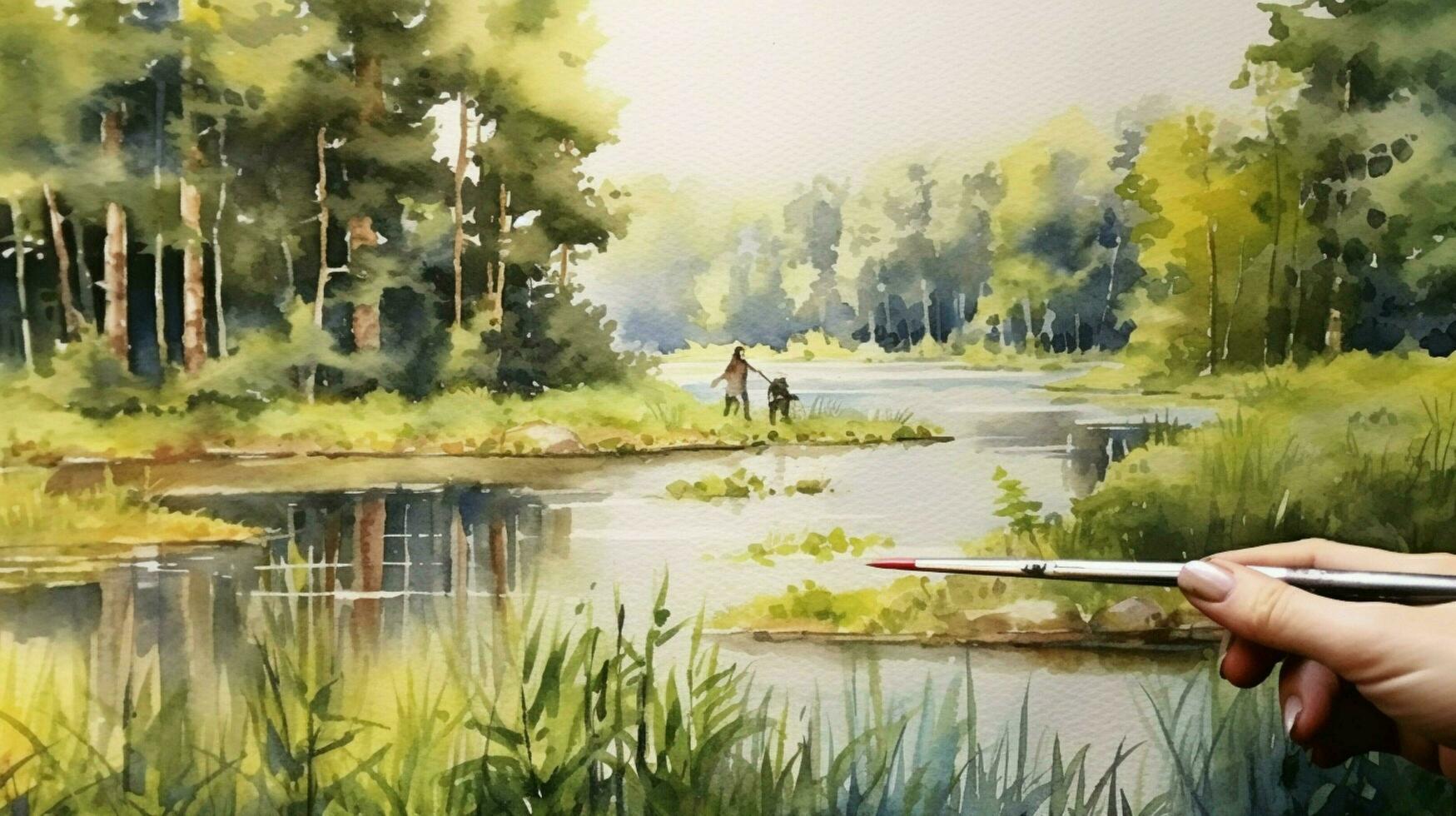 tranquil summer scenery a watercolor painting photo