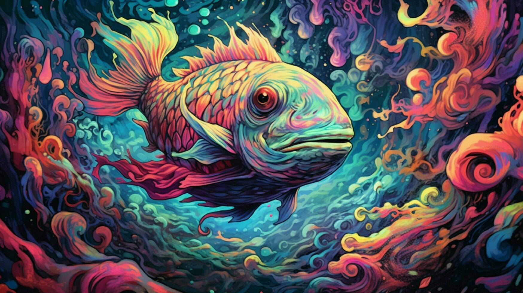 trippy fish swimming in psychedelic underwater photo