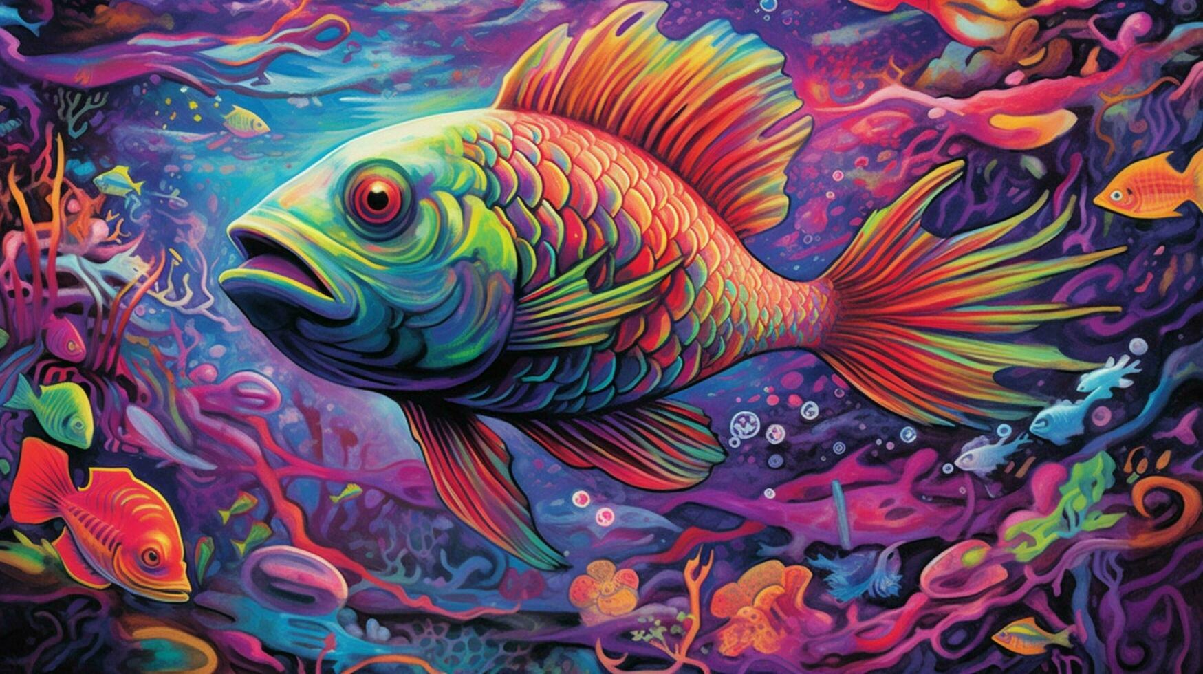 trippy fish swimming in psychedelic underwater photo