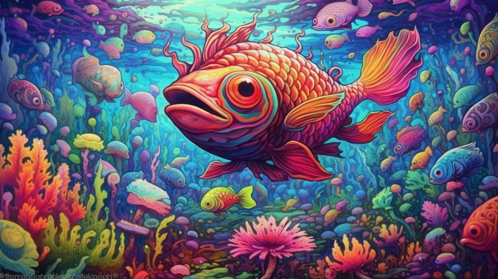 trippy fish swimming in psychedelic underwater photo