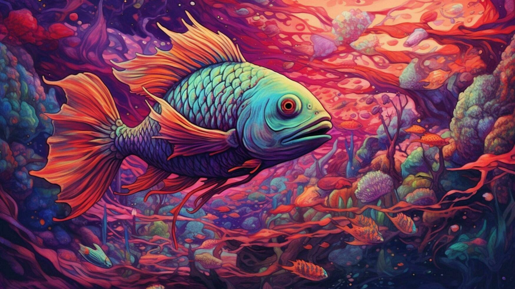 trippy pescado nadando en psicodélico submarino foto