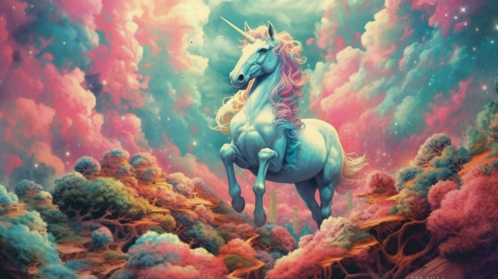 trippy unicorn with its head in the clouds photo